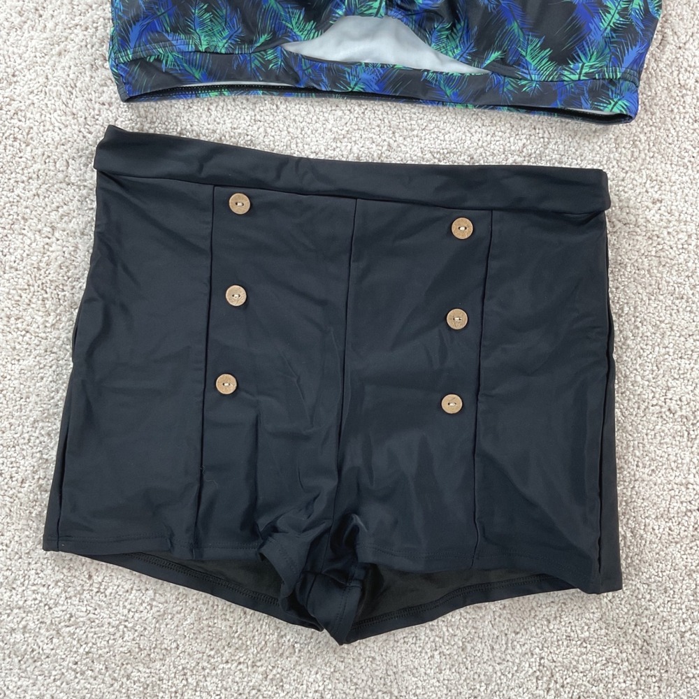 B2PRITY Womens Tropical Print Bikini Set High Waisted Boy Shorts Black LG NWT - Picture 3 of 9